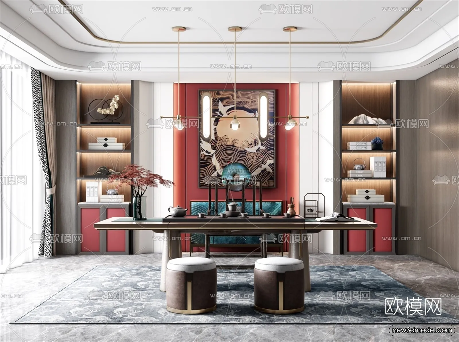 Black – White – Gray Colors Interior 3D Blocks – Study Room 3D Scene – 236 – VRAY