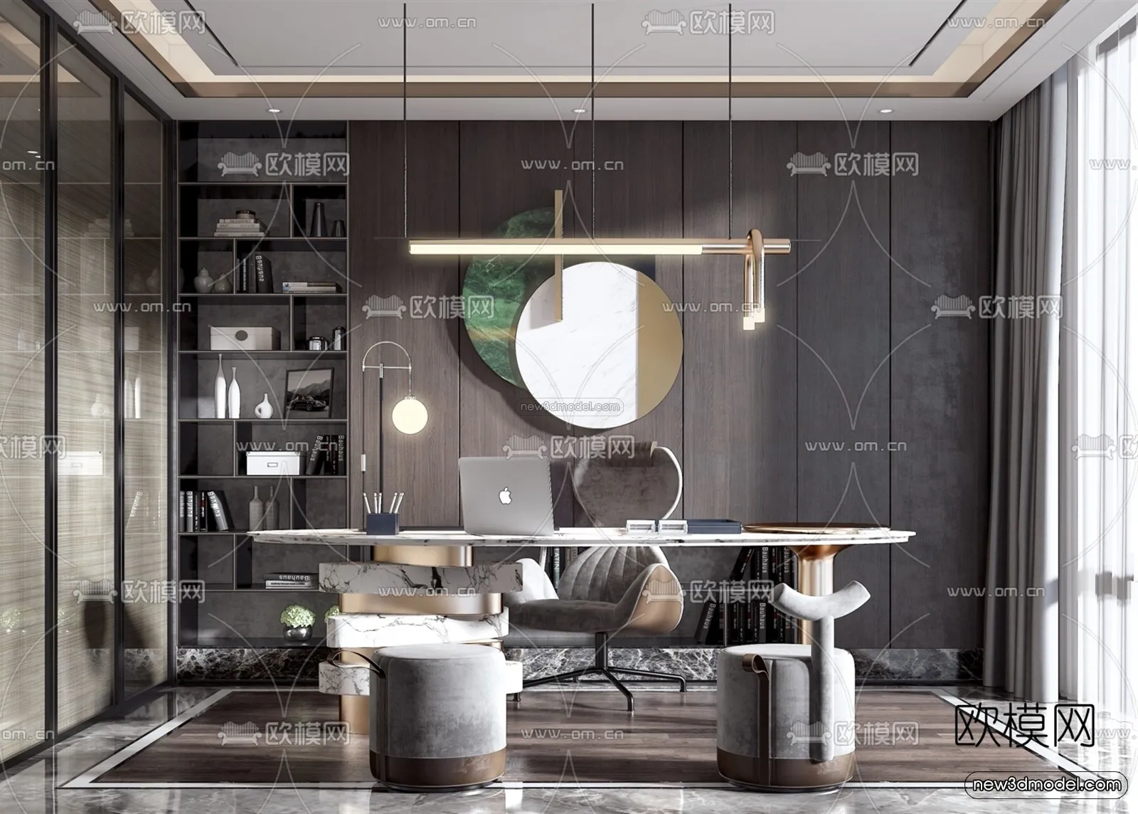 Black – White – Gray Colors Interior 3D Blocks – Study Room 3D Scene – 238 – VRAY
