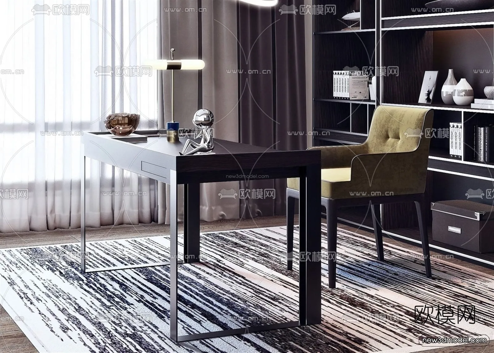 Black – White – Gray Colors Interior 3D Blocks – Study Room 3D Scene – 240 – VRAY