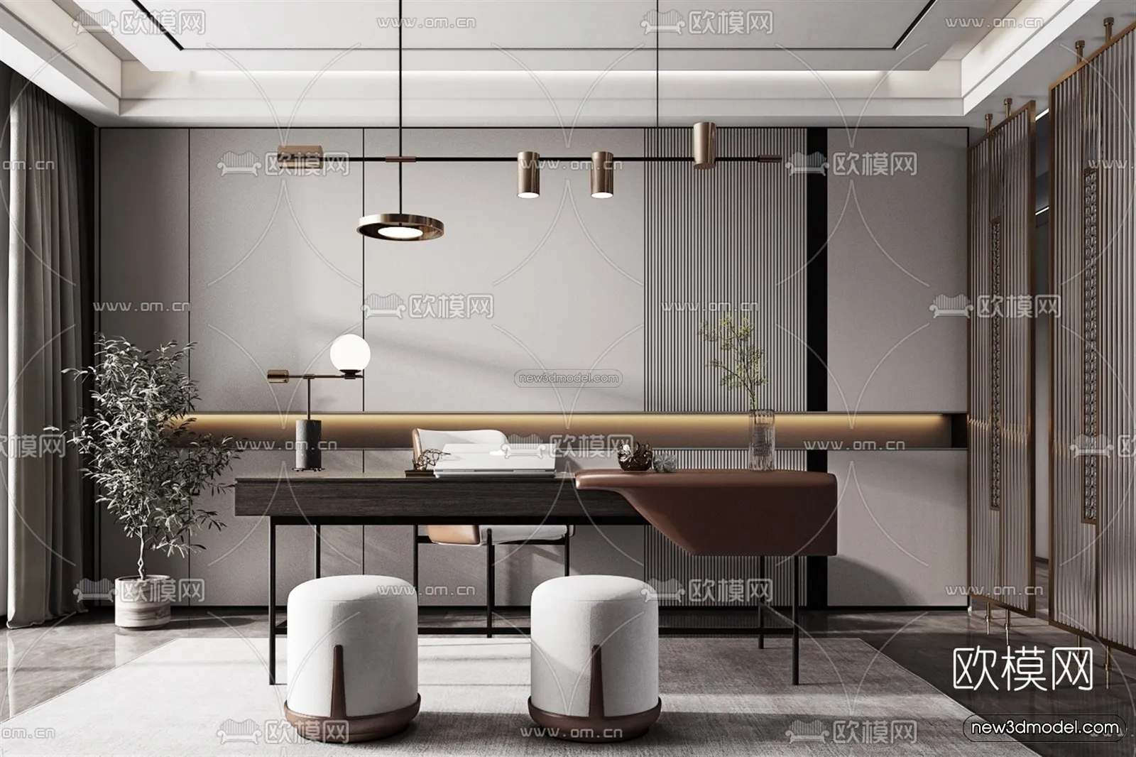 Black – White – Gray Colors Interior 3D Blocks – Study Room 3D Scene – 241 – VRAY