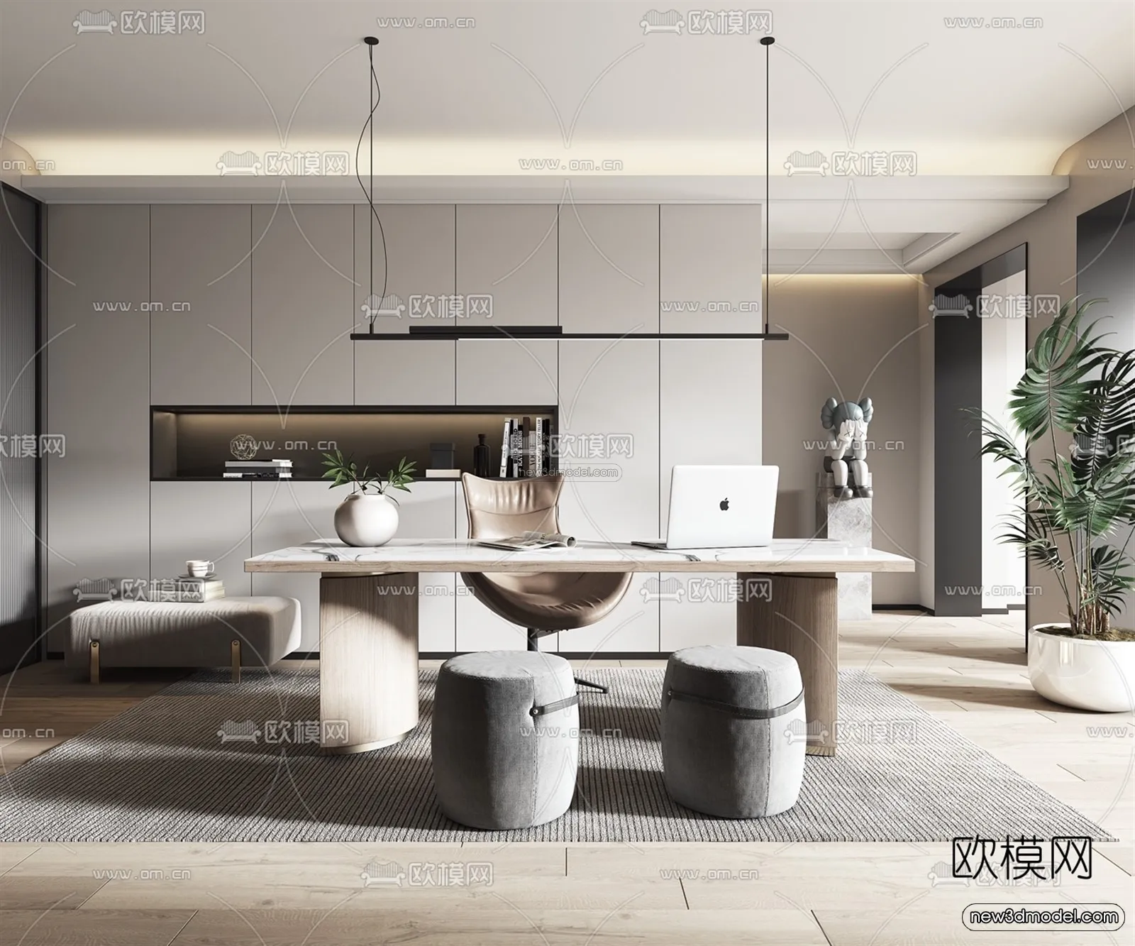 Black – White – Gray Colors Interior 3D Blocks – Study Room 3D Scene – 242 – VRAY