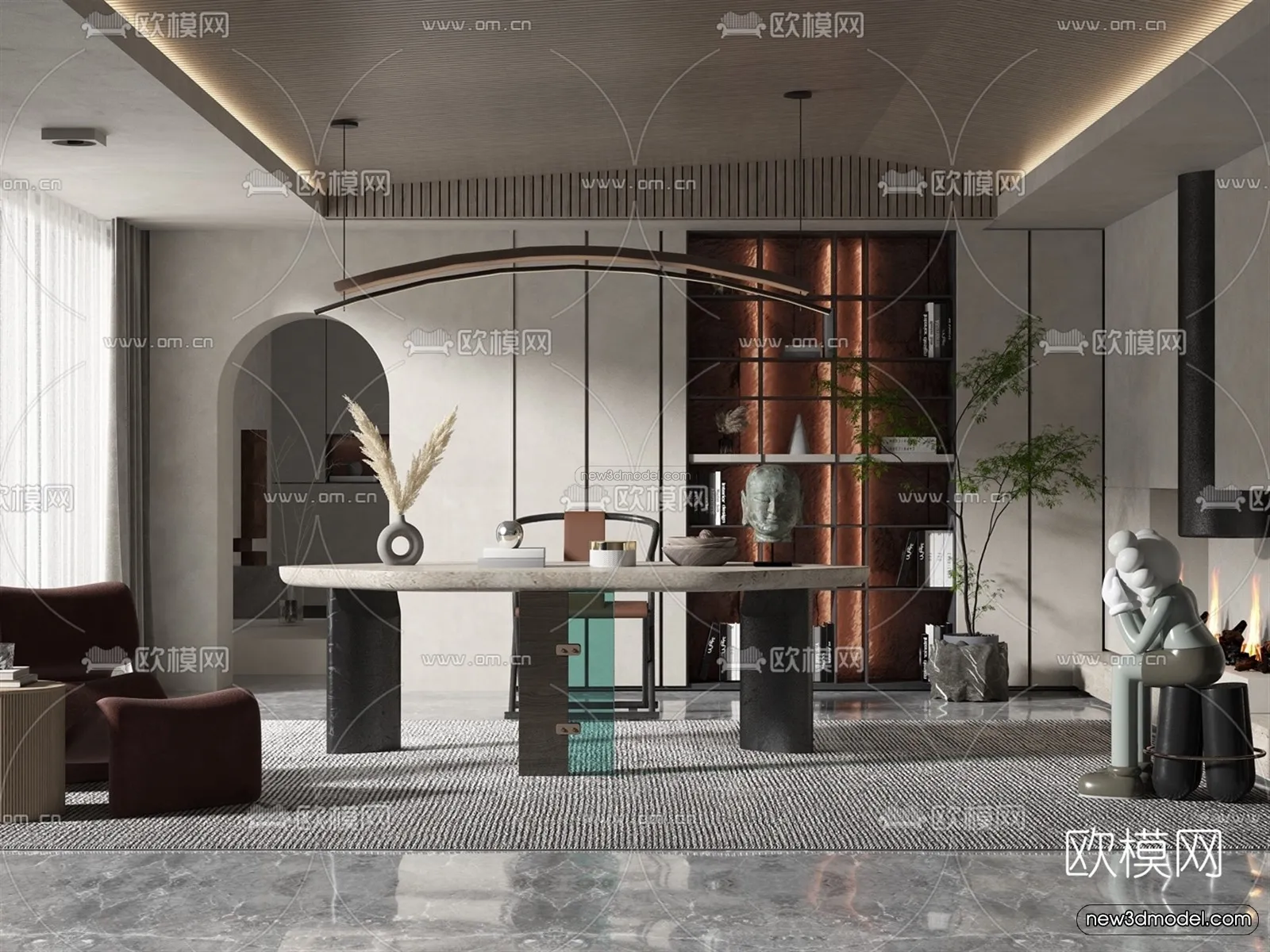 Black – White – Gray Colors Interior 3D Blocks – Study Room 3D Scene – 245 – VRAY