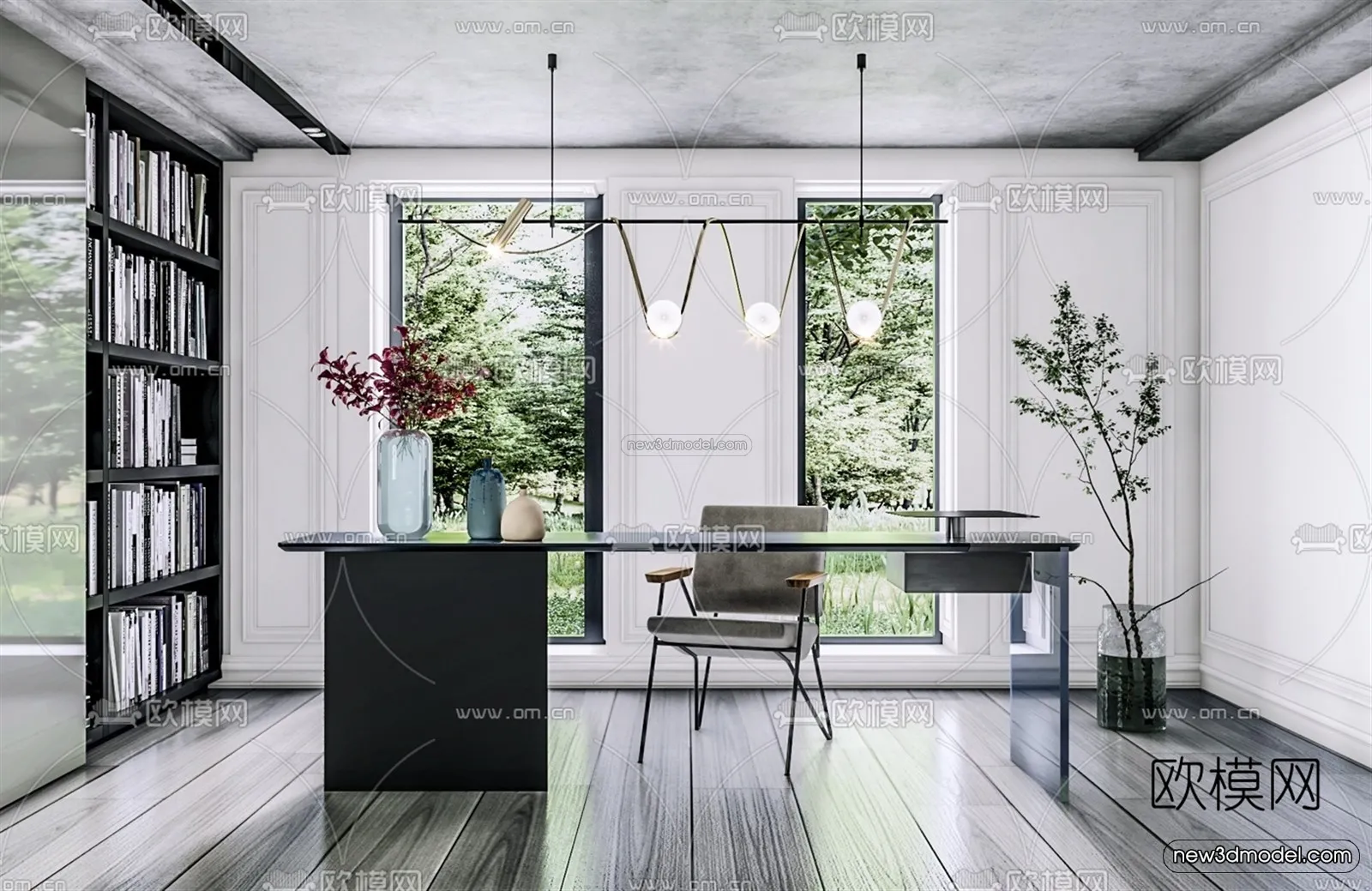 Black – White – Gray Colors Interior 3D Blocks – Study Room 3D Scene – 246 – VRAY