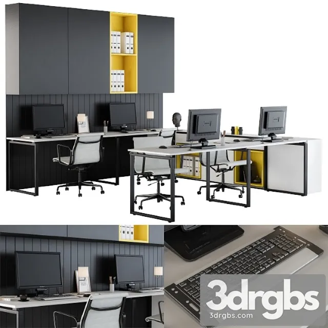 Black white yellow workplace 2 3D Model Download