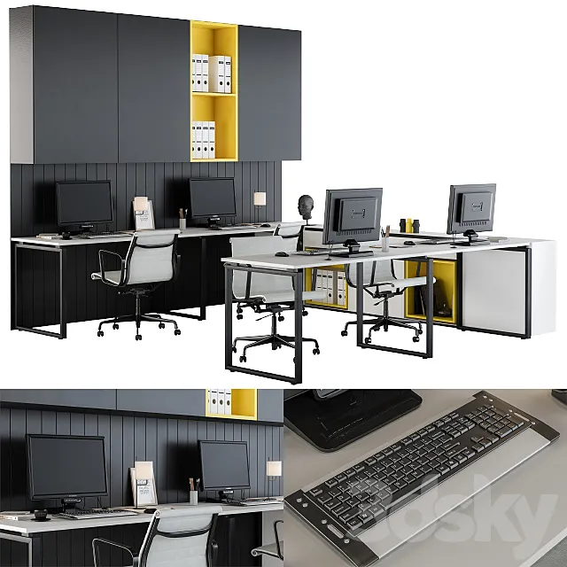 Black White Yellow WorkPlace 3DModel