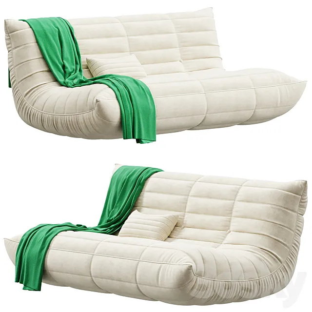 Blanchette Kail Microfiber Microsuede Armless 3-Seat Togo Three Seater Sofa 3DModel