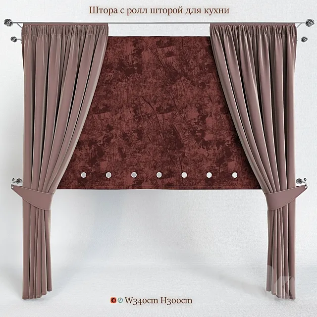 Blind with roll curtain for kitchen V38 3DModel