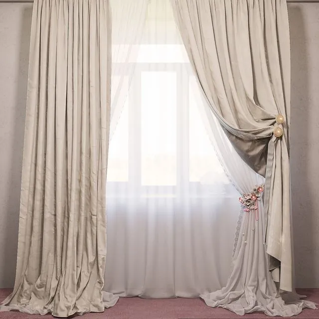 Blinds curtain fabric tulle sides 3D Model