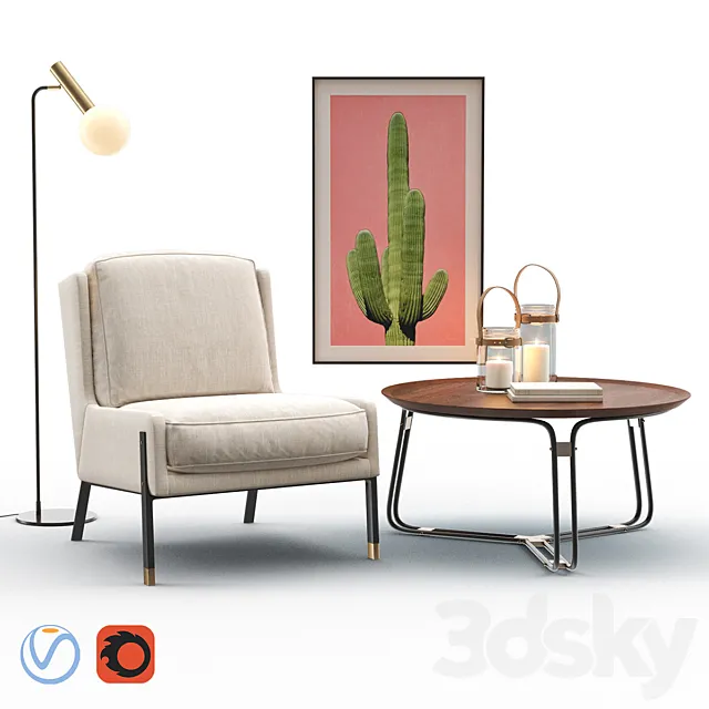BLINK Easy Chair – QT Coffee Table – EMERY Floor Lamp 3D Model BLINK Easy Chair – QT Coffee Table – EMERY Floor Lamp 3D Model