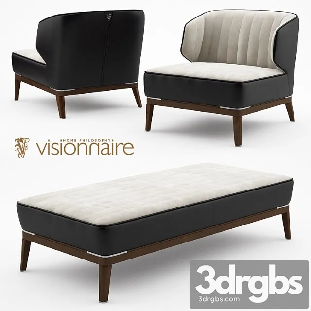 Blondie leather armchair and bench – visionnaire home philosophy 2 3D Model Download