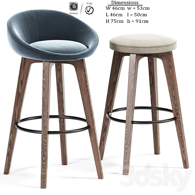 Bloom-Wa Bar Stool Set 3D Model