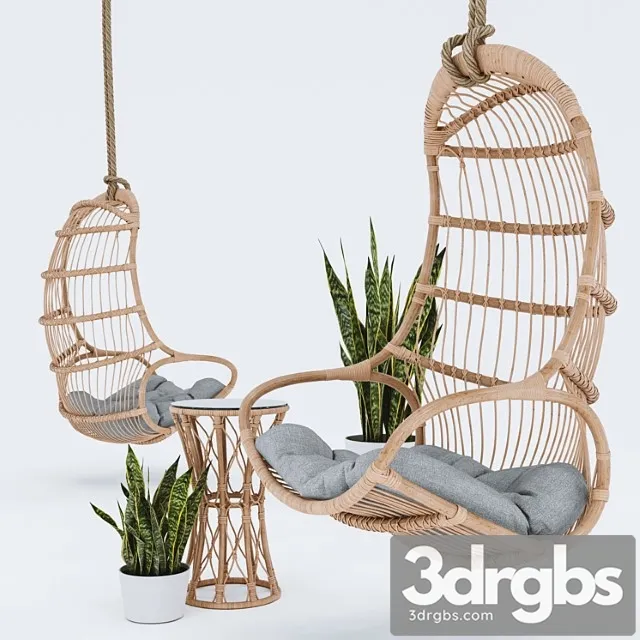 Blucher hanging chair plant & table 2 3D Model Download