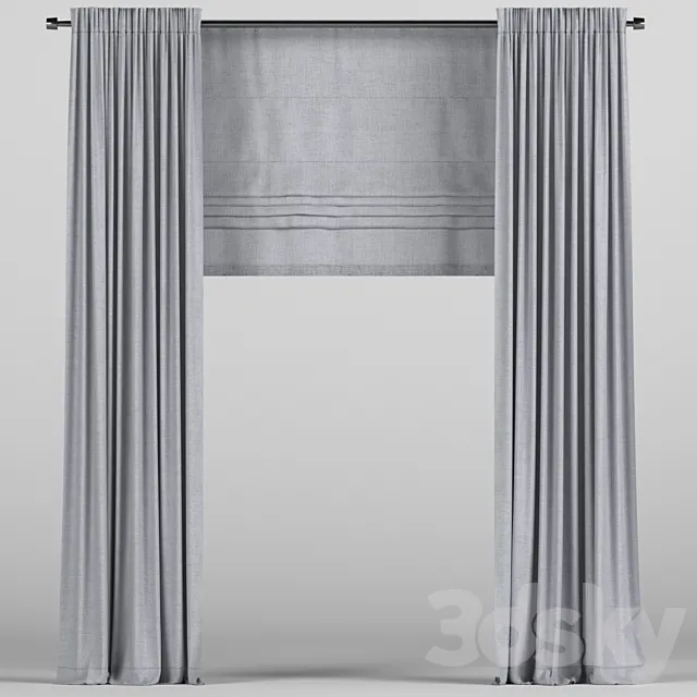 Blue curtains with a Roman curtain. 3D Model Blue curtains with a Roman curtain. 3D Model