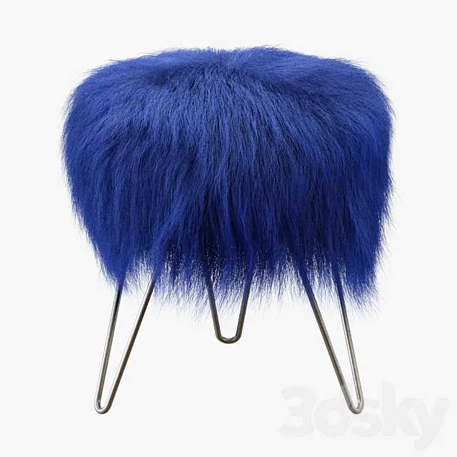 Blue Fake Fur Whimsical Stool 3D Model Blue Fake Fur Whimsical Stool 3D Model