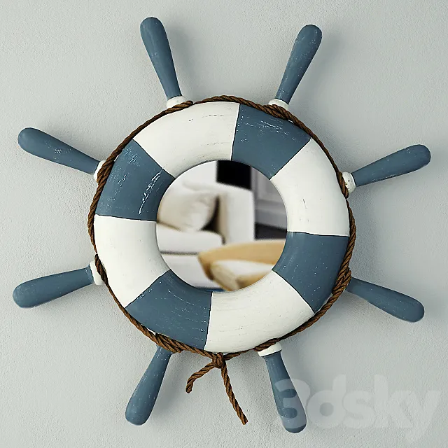 Blue & White Steering Wheel Wall Mirror 3DModel Blue & White Steering Wheel Wall Mirror 3DModel