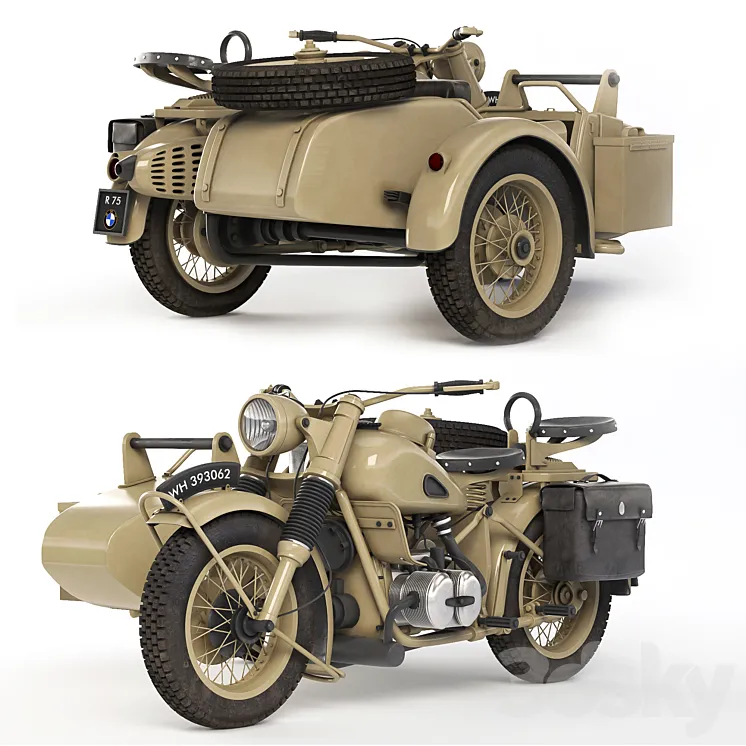 BMW R75 Sahara 1942 3D Model Free Download