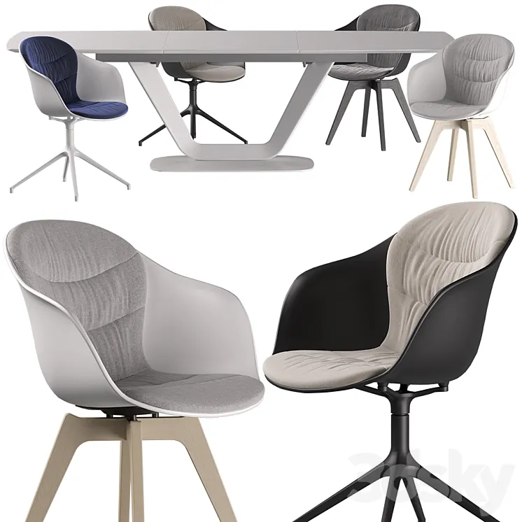 Boconcept – Alicante Table-Adelaide Chair set 01 3D Model Free Download