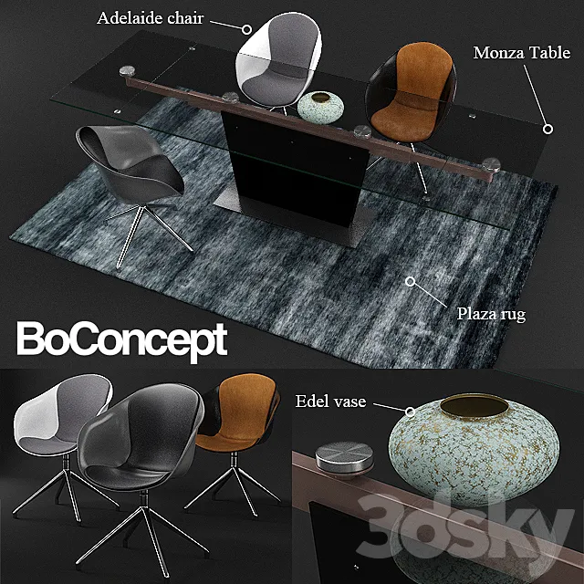 BoConcept Monza table and Adelaide chair 3DModel BoConcept Monza table and Adelaide chair 3DModel