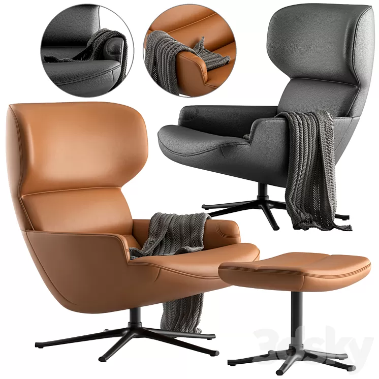 Boconcept-Trento chair + Trento footstool 3D Model Boconcept-Trento chair + Trento footstool 3D Model