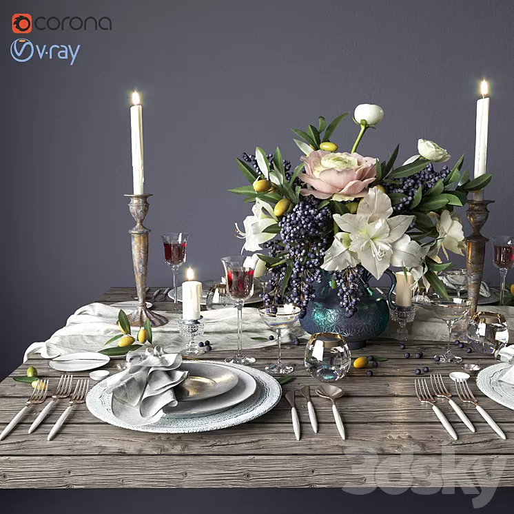 Boho style table setting 3D Model