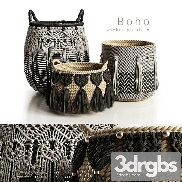 Boho Wicker Planters 3D Model Download