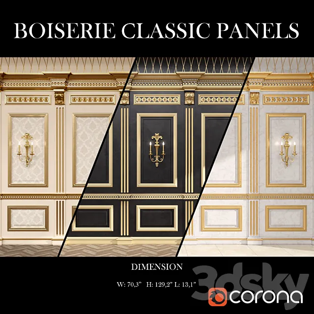 Boiserie classic panels and Decorative Crafts Wood Sconce – 1850 3DModel Boiserie classic panels and Decorative Crafts Wood Sconce – 1850 3DModel
