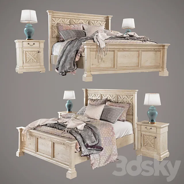 Bolanburg Queen Bed with 2 Nightstands 3D Model Bolanburg Queen Bed with 2 Nightstands 3D Model