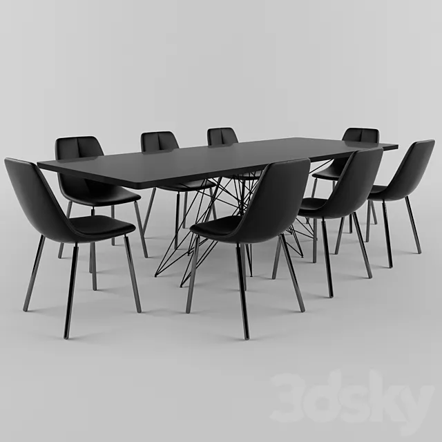 Bonaldo table Octa chairs By met 3D Model Bonaldo table Octa chairs By met 3D Model