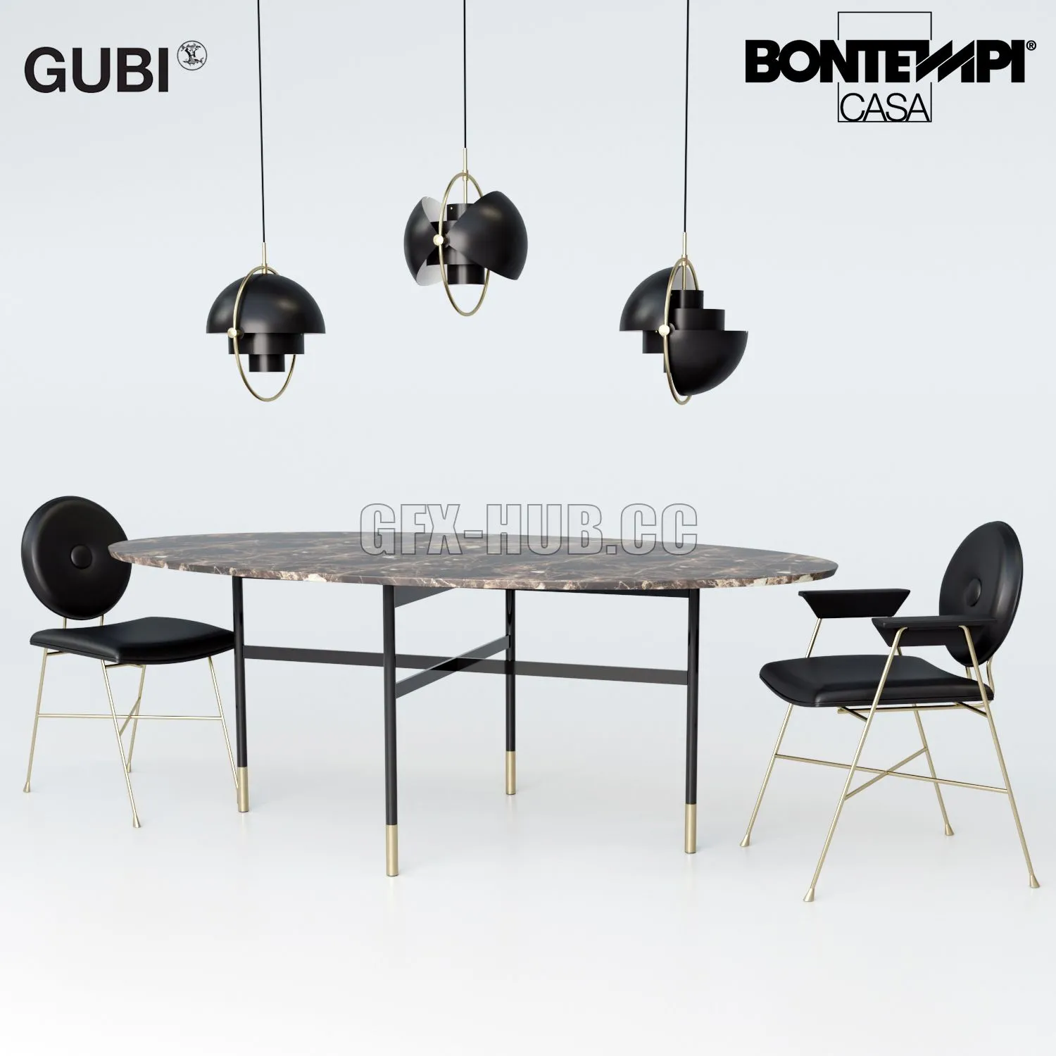 Bontempi Glamor table Penelope chair and Gubi Multi-Lite 3D Model