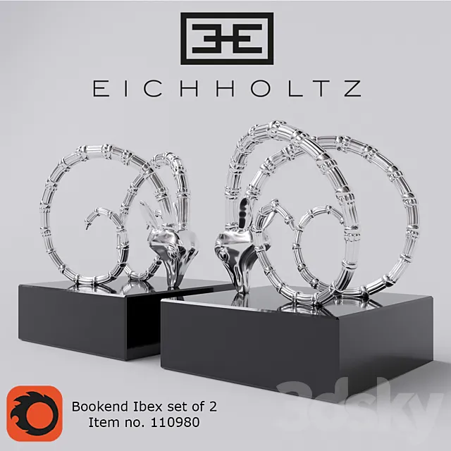 Book holder EICHHOLTZ Bookend Ibex nickel finish set of 2 3D Model Book holder EICHHOLTZ Bookend Ibex nickel finish set of 2 3D Model