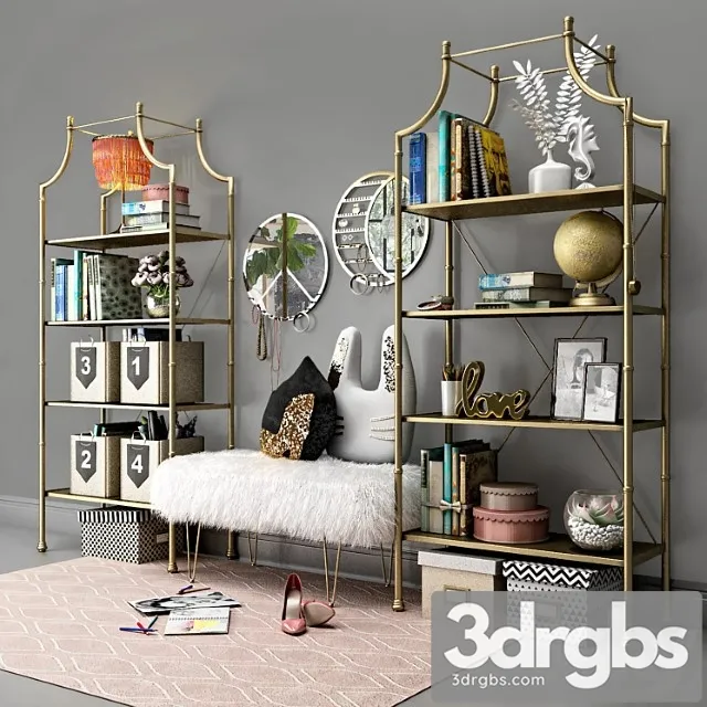 Book shelves pbteen maison with decor. 2 3D Model Download Book shelves pbteen maison with decor. 2 3D Model Download