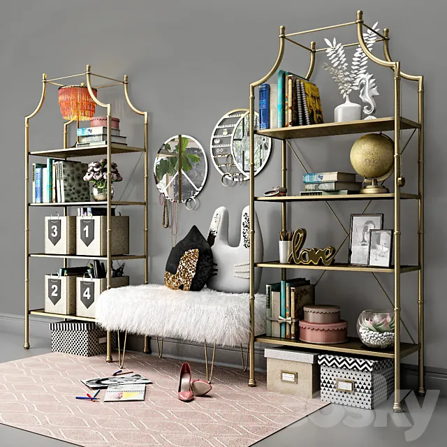 Book shelves PBteen Maison with decor. 3DModel