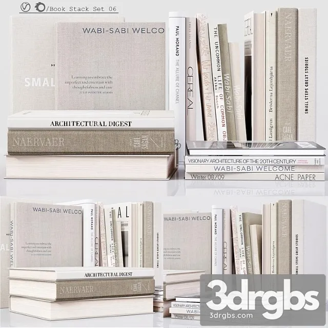Book stack set 06 3D Model Download
