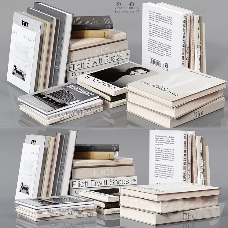 Book stack set 08 3D Model Free Download
