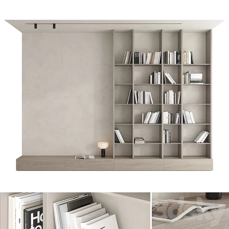 Bookcase set 01 3D Model Free Download