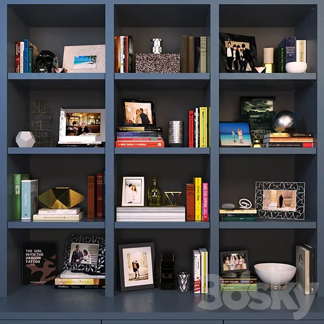 Bookcase with books and decor 3DModel