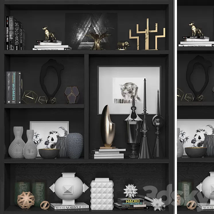 Bookcase with books decor and figurines 11 3D Model