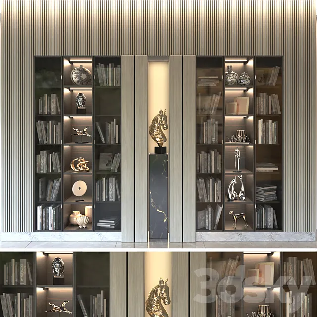 Bookcase with modern decor. Library 3D Model Bookcase with modern decor. Library 3D Model