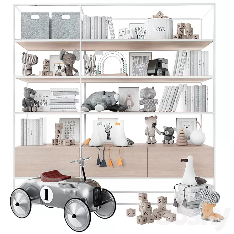 Bookcase with toys and books. 3D Model