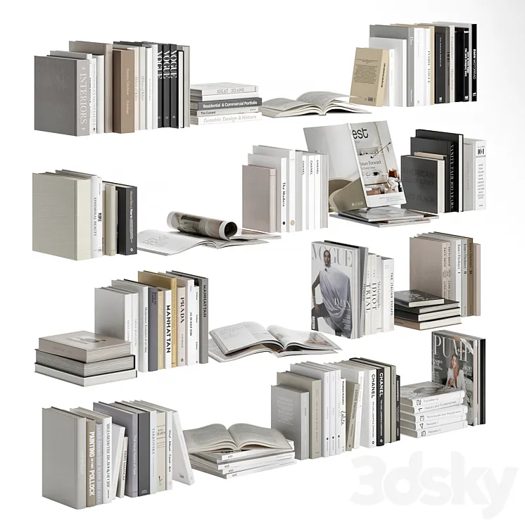 Books and magazines set 01 3D Model Free Download