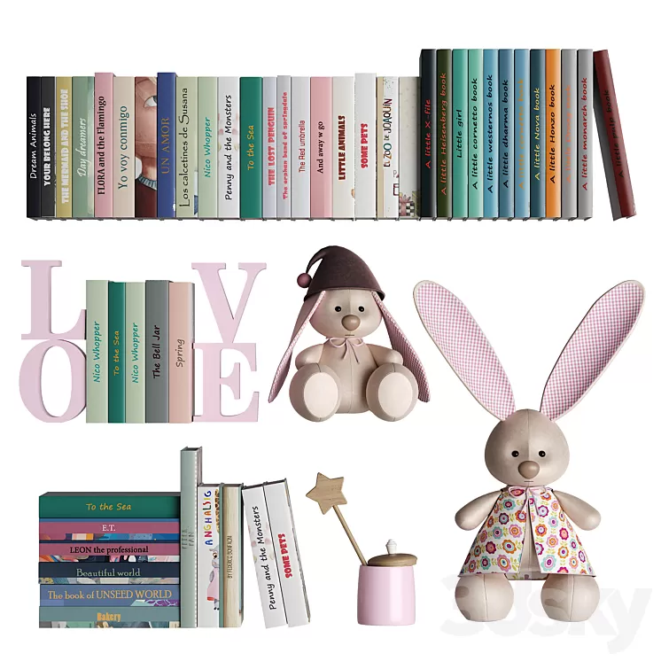 Books and toys set 3D Model