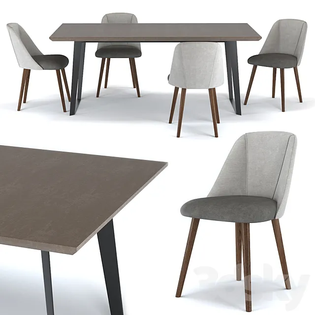 Boone 8 Seat Dining Table & Lule Dining Chair by Made 3D Model