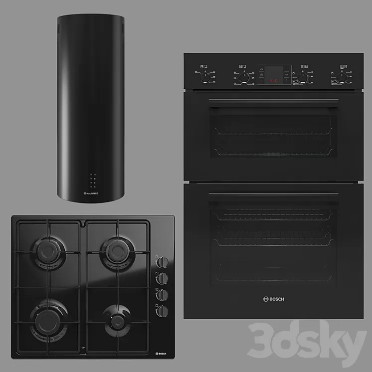 BOSCH and MAUNFELD home appliances collection (black) 3D Model BOSCH and MAUNFELD home appliances collection (black) 3D Model
