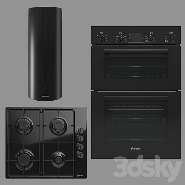 BOSCH and MAUNFELD home appliances collection (black) 3DModel BOSCH and MAUNFELD home appliances collection (black) 3DModel