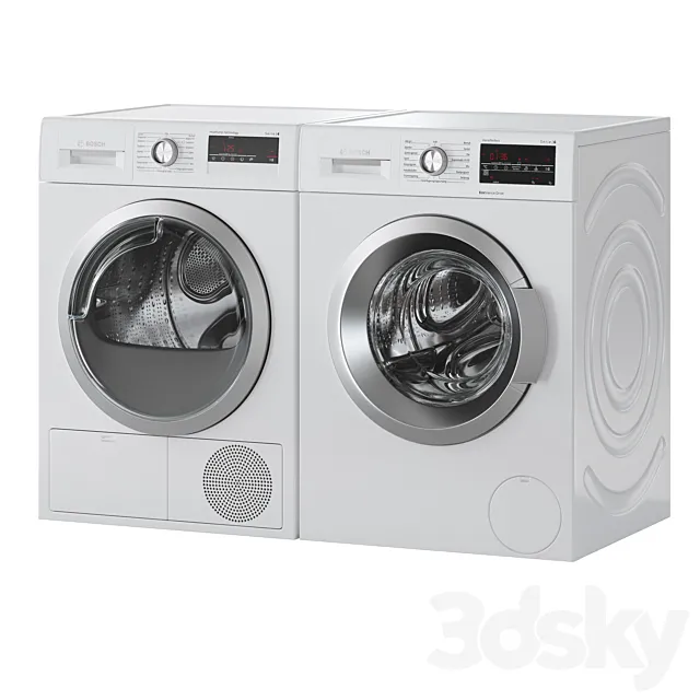 Bosch Washer Serie 6 Dryer Serie 4 Laundry Room 3DModel
