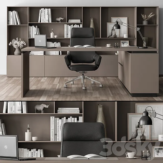 Boss Desk and Library Black and Beige – Office Furniture 315 3D Model Boss Desk and Library Black and Beige – Office Furniture 315 3D Model