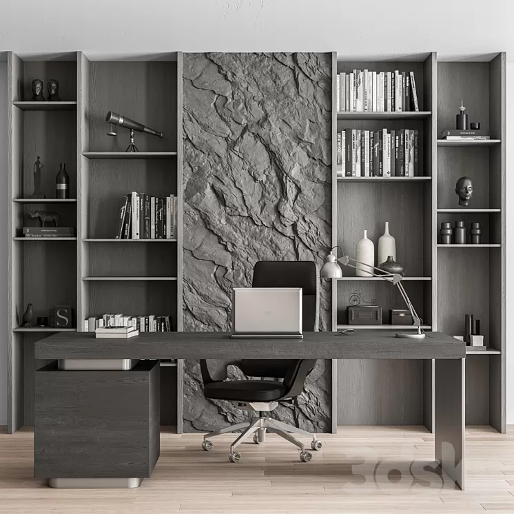 Boss Desk and Library Gray Set – Office Furniture 284 3D Model Free Download