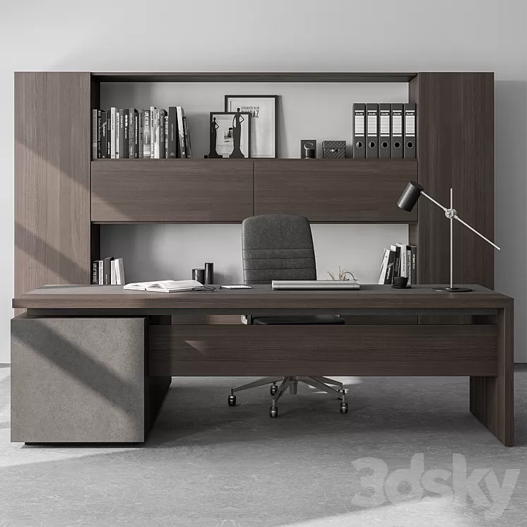 Boss Desk and Library Wooden Set – Office Furniture 298 3D Model Free Download
