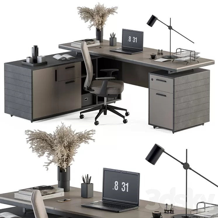 Boss Desk Cream and Black – Office Furniture 255 3D Model Free Download