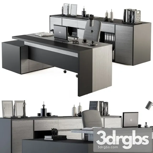Boss Desk Gray Wood and Black Office Furniture 248 3D Model Download